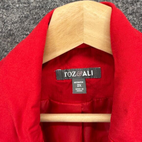 Roz & Ali Blazer Women 2X Plus Red One Button Long Sleeve Collared Lined Rayon - Picture 3 of 7